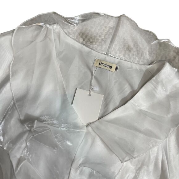 Ursime 3XL Organza Top New w/ Tags Pure White Shimmer Sheer Sleeves‎ Side Zip - Picture 2 of 8